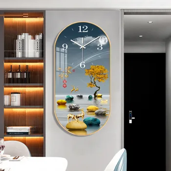 יצירתי אליפסה שעון קיר דקורטיבי בבית סלון, חדר השינה אילם קריסטל, פורצלן ציור השעון