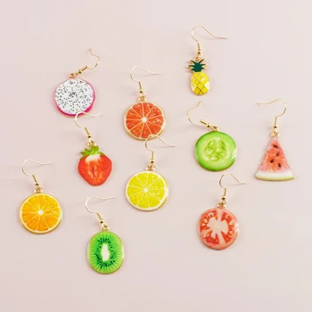 יצירתי, צבעוני אננס פירות זרוק עגילים לנשים חמוד קיץ תות תפוזים להשתלשל עגיל תכשיטי אופנה