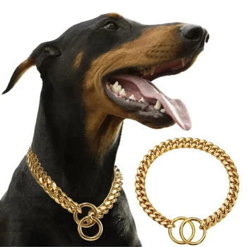 כלב שרשרת קולר שחור זהב 10MM קובני הקישור הכלב קולר נירוסטה מתכת להחליק שרשרת קולר לכלבים הכבדות & ללעוס הוכחה