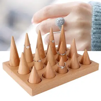 לוח עץ 15 אצבעות להציג את טבעת מחזיק להציג דוכן תכשיטים טבעות ארגונית תכשיטים באיכות גבוהה האצבע בעל תצוגה