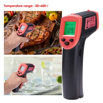 ללא מגע מדחום מזון -50~600℃ תעשייתי דיגיטלי גבוהה טמפ ' אינפרא אדום IR טמפרטורה אקדח לייזר המצביע על המטבח HW600