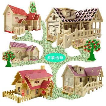 מבנה עץ DIY שלוש-פאזל תלת ממדי חינוכיים לילדים היד נאספו צעצועים מעץ האט סימולציה מתנה נהדרת עבור הילד.