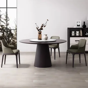 מודרני מעושן שולחן עגול פשוטה יוקרה שעווה לבנה עץ מעץ מלא סלע השיש צלחת שולחן האוכל משק בית האוכל הכיסא קומבי