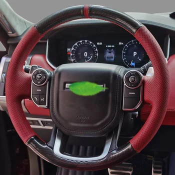 מותאמים אישית ותפורים ביד ללא פליטת פחמן, סיבי עור הגה רכב כיסוי עבור לנד רובר ריינג ' רובר ספורט 2014-2017