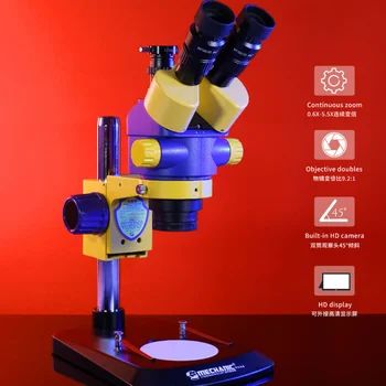 מכונאי MC65T B6-תעשייתי Triocular סטריאו מיקרוסקופ בחדות גבוהה אופטי המטרה 0.6-5.5 X זום רציף עם LED