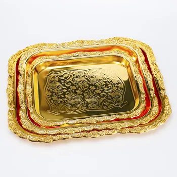 מצופה זהב פירות מרובע צלחת בסגנון אירופאי זהב מצופה מעודן רטרו מגש בסלון הבית צלחת פירות