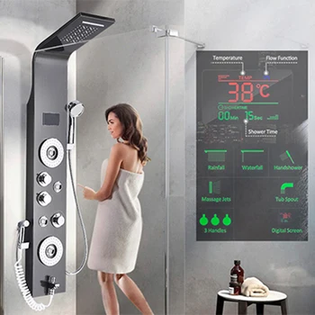 מקלחת פנל LED כמות המשקעים מפל מקלחת ראש גשם מסאג ' מערכת הגוף מטוסי & היד מקלחת נירוסטה חדר מקלחת חלונית