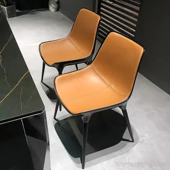 נורדי אור יוקרה מעצב האוכל הכיסא אופנה עור אמיתי מודרני פשוט מסעדה קפה הכיסא בבית הבד