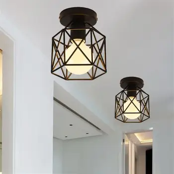 נורדי וינטג ' מנורת תקרה לעמוד רטרו סגנון תעשייתי אור התקרה מודרני פשוטה ברזל שחור מלאכה הנורה E27 תאורה Luminair