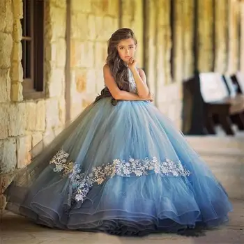 פרח שמלת ילדה מותאמות אישית שרוולים טול הדפסה הנסיכה אנג ' ל הראשונות קודש שמלות חתונה מסיבת ריקודים החלום ילדים מתנה