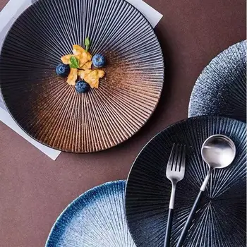 צלחות קרמיקה מעשי מטבח סטייק דיסק משק הבית המערבי מטבח ספגטי יפני יצירתי שולחן