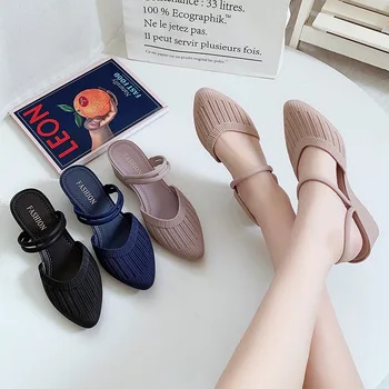 קיץ נעלי נשים 2023 מוצק צבע טריזים סנדלי אופנה רדוד נעלי נשים מזדמנים מחודד בוהן אישה נעלי בית חיצוני חדש