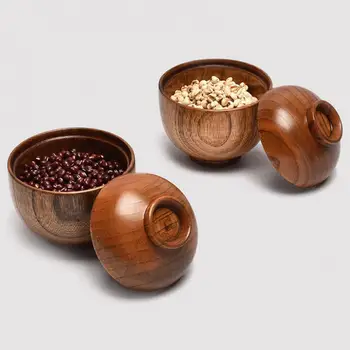 קערת אורז בסגנון יפני עם מכסה מדיח כלים בטוחים מזון המכיל שולחן אורז סלט מרק חטיף קערת עץ ציוד מטבח