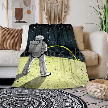 קריקטורה חמודה אסטרונאוט שמיכה מותאם אישית מודפס שמיכה סופר רך פלומתי צמר שמיכת מיטת ספה יוגה שמיכה פח שמיכת פיקניק