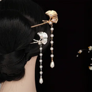 רטרו טאסל תליון פנינה סיכת הראש לנשים בצורת U ורצוף העתיקה סגנון כיסוי הראש היפני פשוטה מתכת אביזרים לשיער