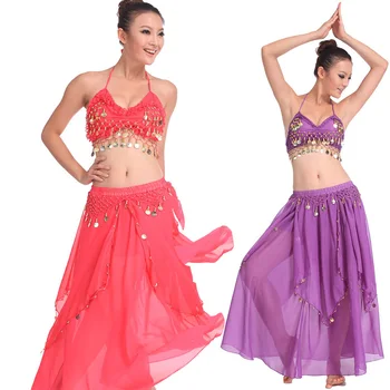 ריקודי בטן ביגוד להגדיר את הבמה רקדנית לובשת האישה ריקודי בטן תלבושות 2 חלקים (חזייה וחצאית) לרקוד חליפה