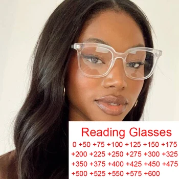 שקוף המחשב מסגרת משקפיים נשים גברים TR90 כיכר משקפיים אופנה אנטי אור כחול זכוכית מגדלת משקפי קריאה +1.75 +4.5