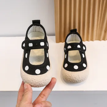 תינוק סנדלים בשביל ילדה תינוק נעלי בד רדוד הפה יחיד נעליים רכות הבלעדית של בנות נעלי בד גל נקודות נעלי פעוט ילדה